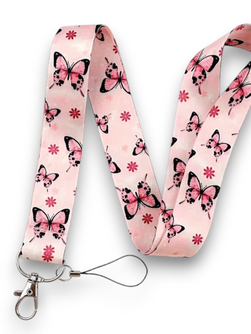 Pink Butterfly Neck Lanyard • Cute ID Badge Holder & Keychain Strap